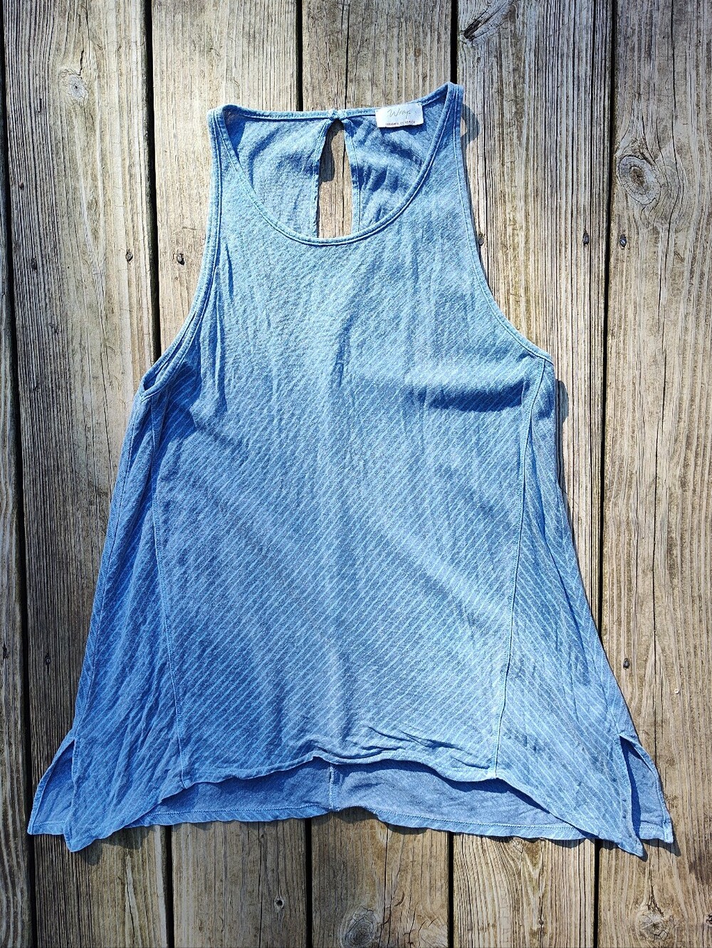 Hankerchief Hem Blue Striped Tank Top Tunic Hemp-Cotton Sz 8 Wrap London